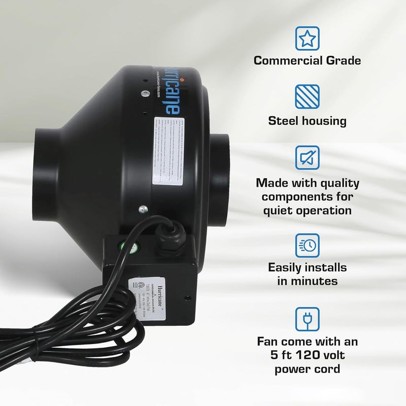 Hurricane Commercial Grade Inline Fan For Phresh and Black Ops Carbon Filters, Ideal-Air Ducting and Clamps and Titan Controls Ventilation Controllers - Image 3